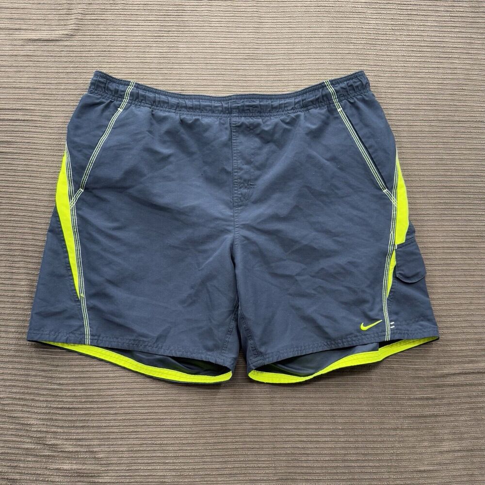 Nike Short Men XL Blue‎ Lime Green Mesh Lined Swim Beach Weekend Vacation.